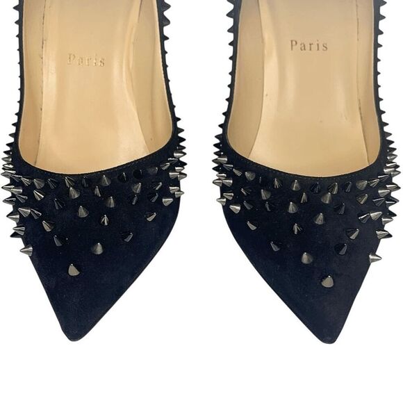Christian Louboutin Escarpic 100 Pumps Black Suede Spiked Heels Size 37.5 Shoes - Picture 4 of 11